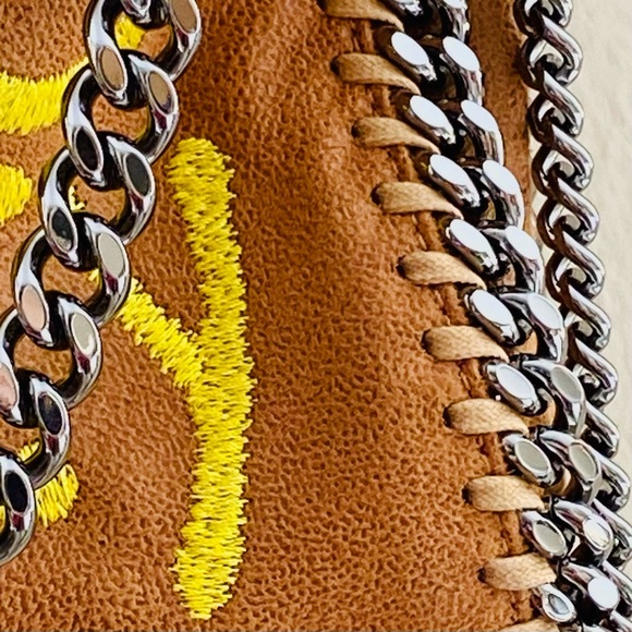 NWT: STELLA MCCARTNEY | Graffiti Yellow Embroidered Logo Falabella Brown 3 Mini - Picture 6 of 11
